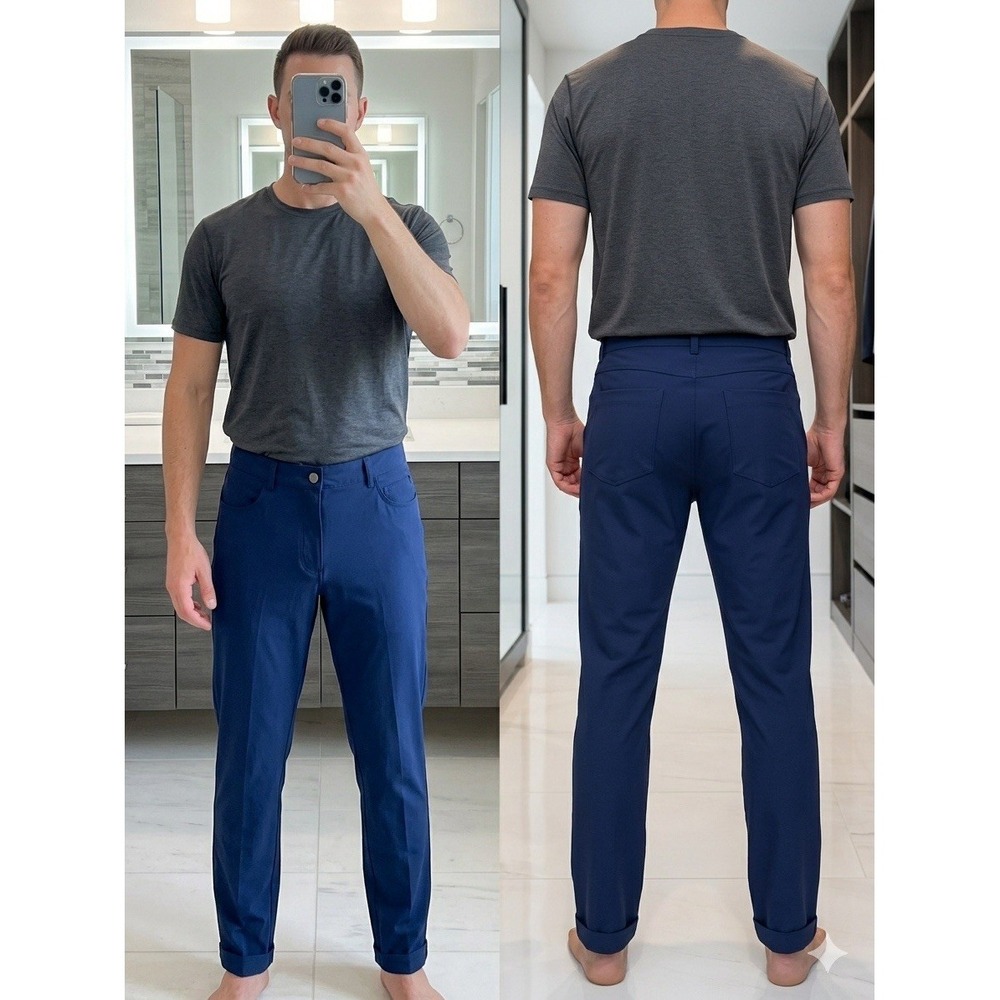 Fabletics The Don 5-Pocket Pants Mens 36x32 Navy Blue Performance Chino Slim